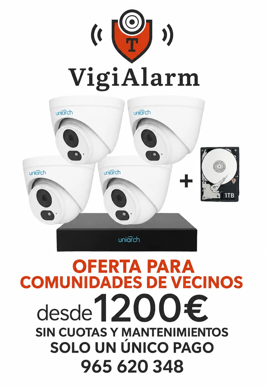 Offerta condominio: 4 telecamere Uniarch, registratore e disco 1 TB, a partire da 1200 euro